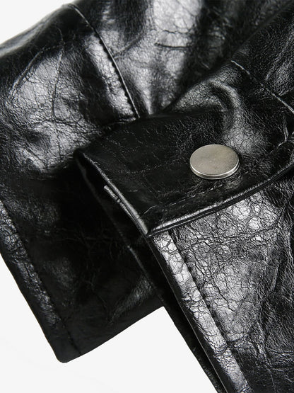 Vintage Street Portrait Print PU Leather Jacket 