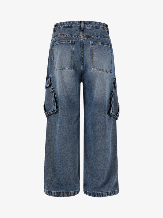 Embellished Wide-Leg Jeans with Unique Decorative Accents 