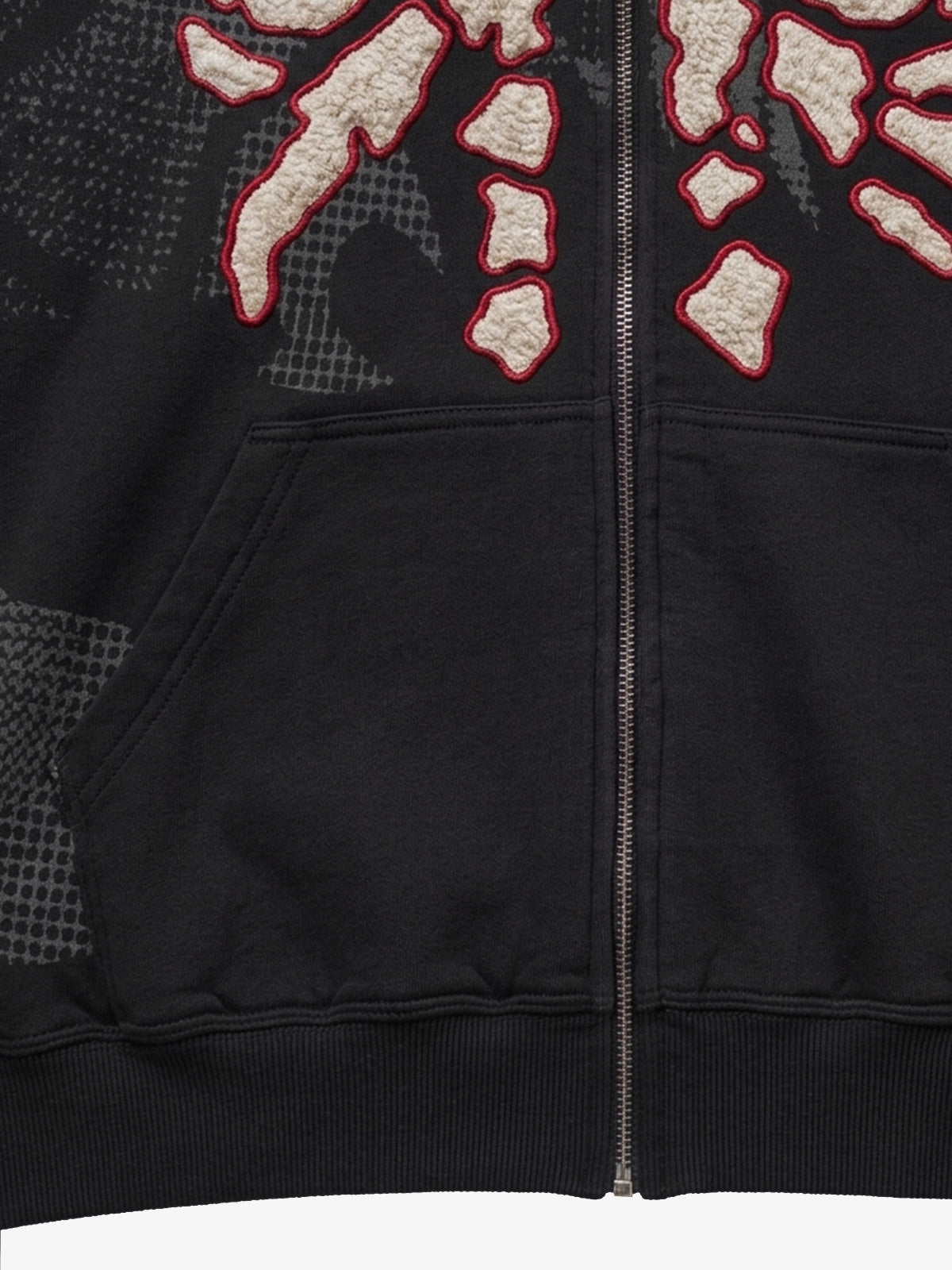 Skeleton Terry Embroidered Graphic Zip Hoodie