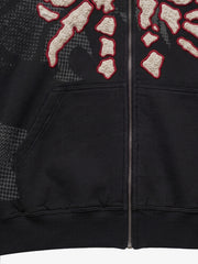 Skeleton Terry Embroidered Graphic Zip Hoodie