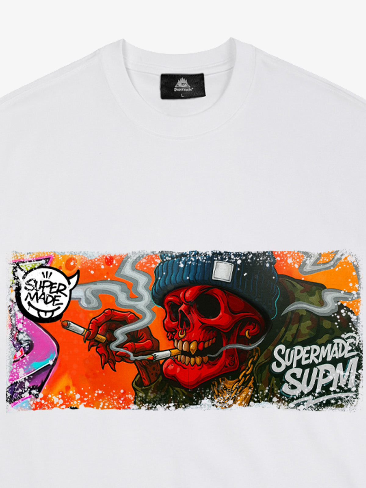 Thesupermade Distressed Blood Red Skull Graffiti T-shirt 