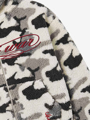 Letter Embroidered Camo Sherpa-Fleece Hooded Padded Jacket