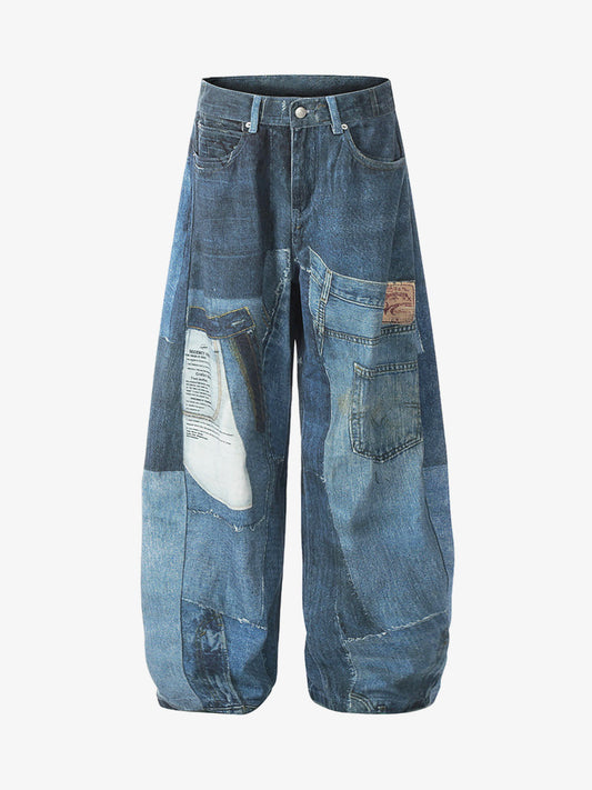 Patchwork Wide-Leg Jeans with Unique Design for Fashion Lovers 