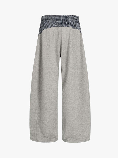 Contrast Check Waist Wide Leg Drawstring Sweatpants