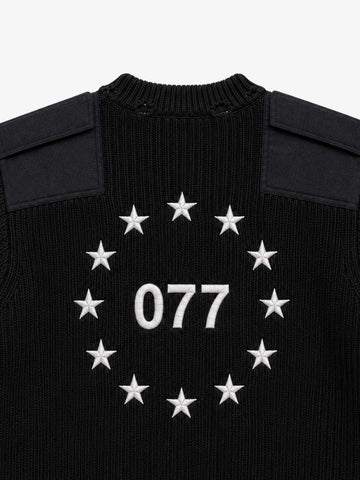 Embroidered Patchwork Distressed Knit Sweater