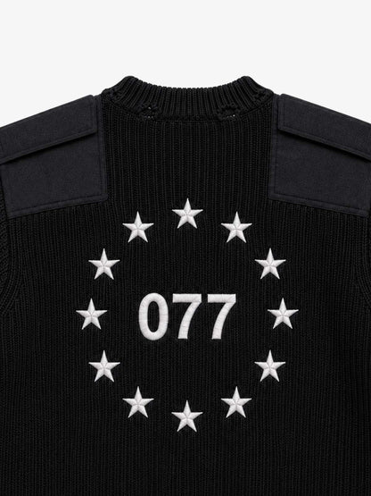 Embroidered Patchwork Distressed Knit Sweater