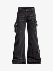 Street-style Distressed Workwear Flared Jeans