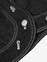 Asymmetric Button Washed Cropped Denim Jacket