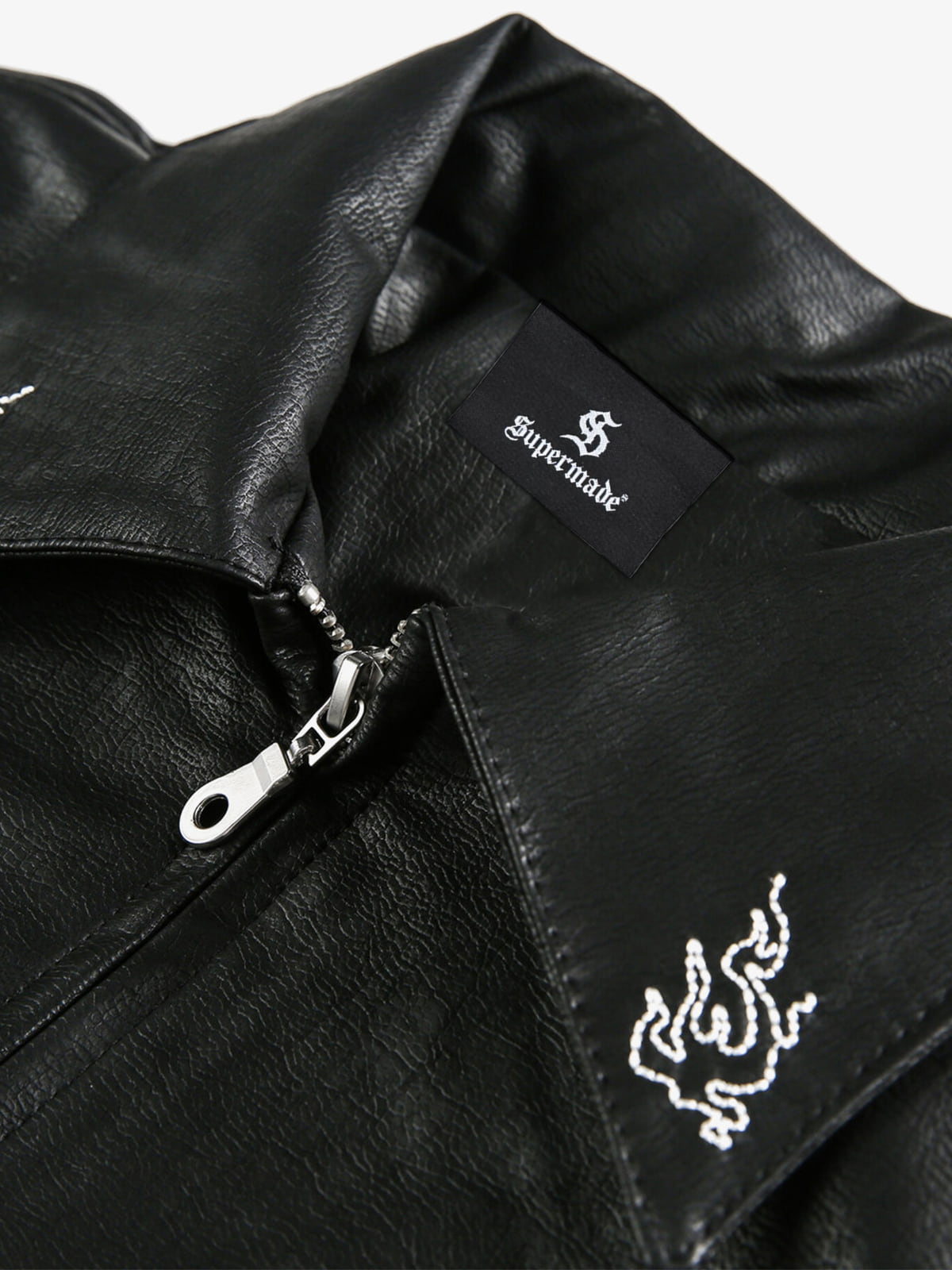 Vintage Embroidered PU Leather Lapel Jacket 