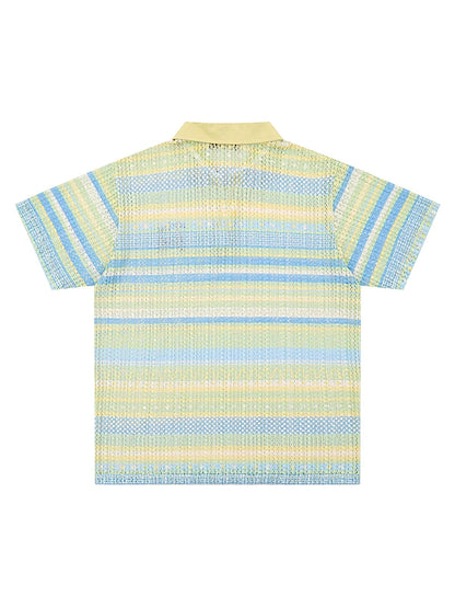 Retro Gradient Striped Hollow POLO Shirt 