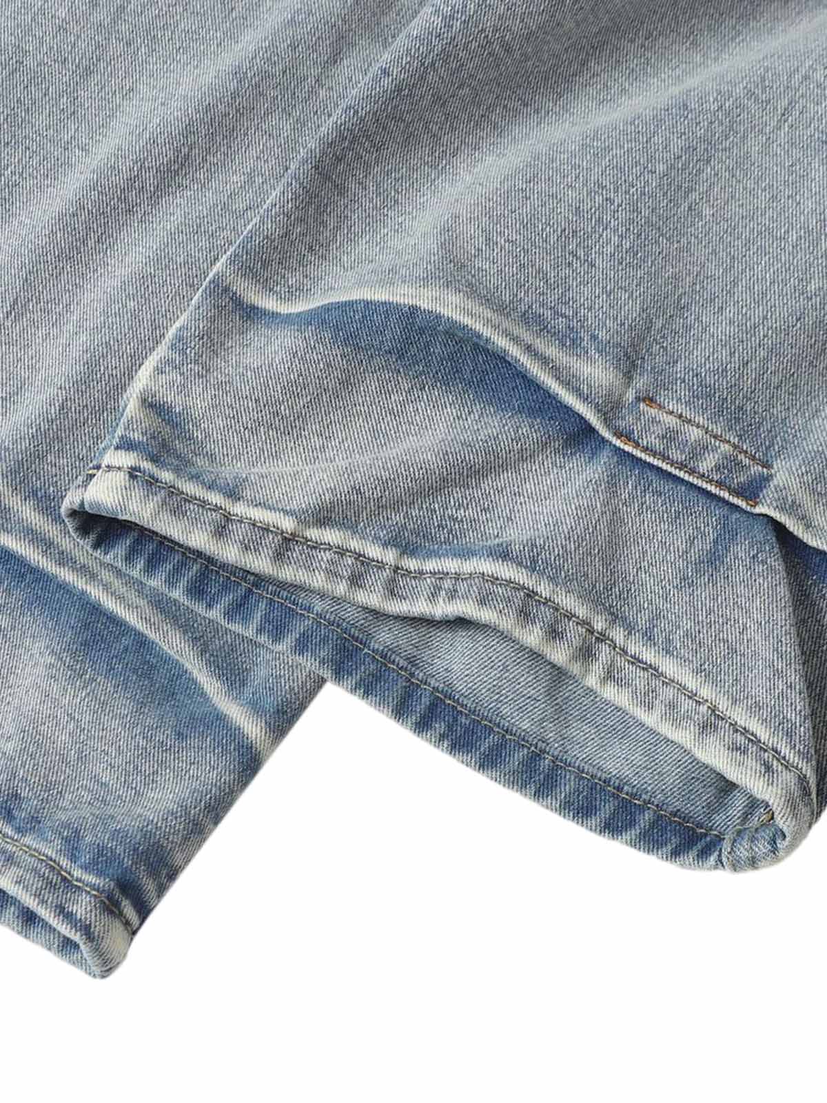 Distressed Washed Whisker Pleated Barrel Jeans 