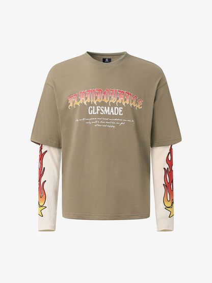 Gradient Letter Print Patchwork Faux Two-Piece Long-Sleeved T-Shirt 