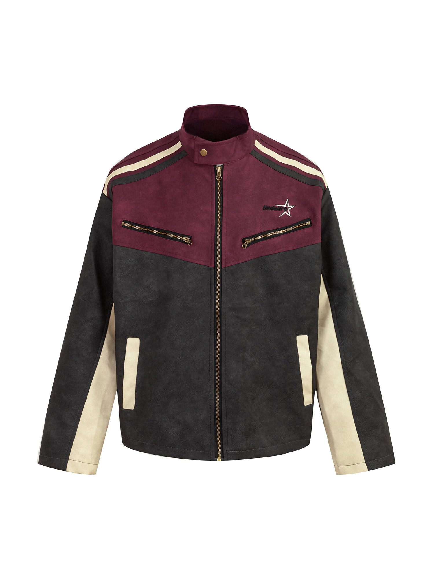 Thesupermade  Contrast Color Suede PU Leather Jacket - 2370