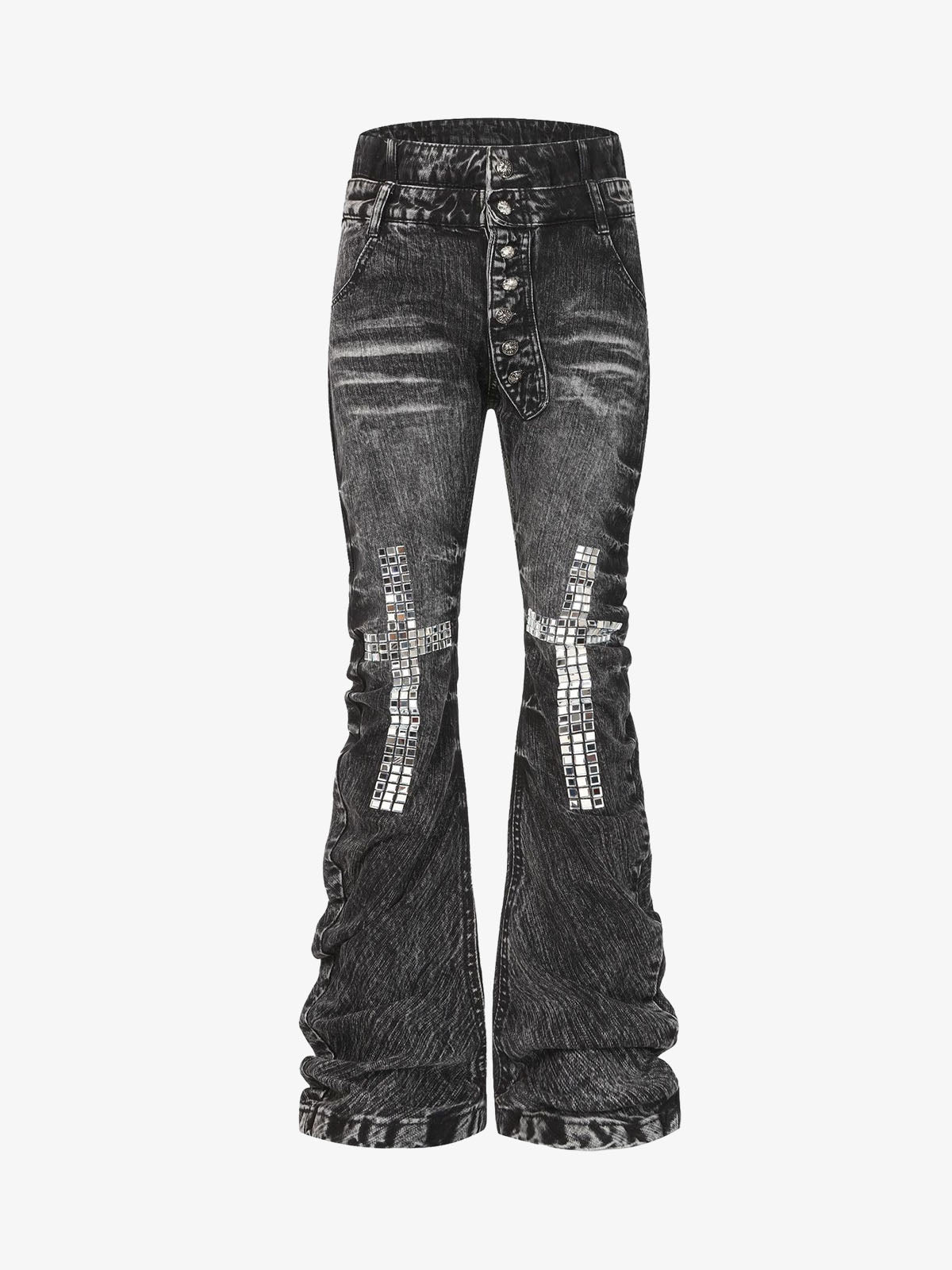 Cross-Over Layered Heavyweight Washed Jeans