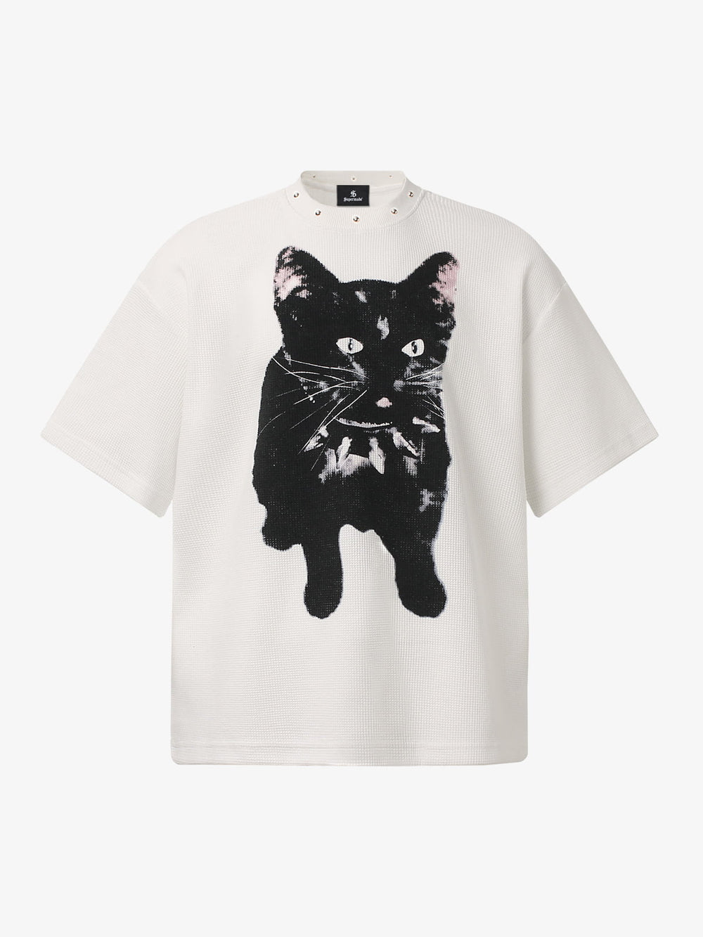 Vintage Black Cat Studded Collar T-Shirt 