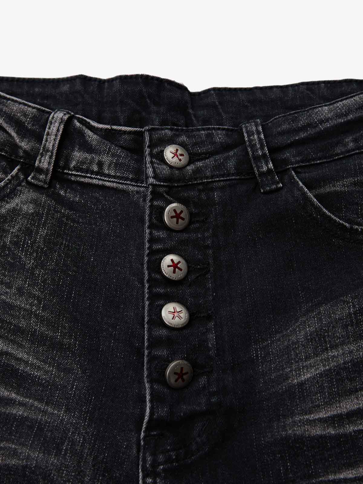 Black Denim Flared Jeans with Button Front High Waist Design 