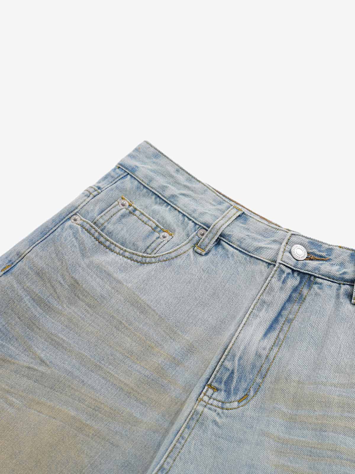 Faux Two-Piece Ripped Denim Shorts 
