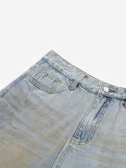 Faux Two-Piece Ripped Denim Shorts 
