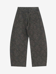 Leopard Pleated Wide Leg Denim Barrel Jeans 