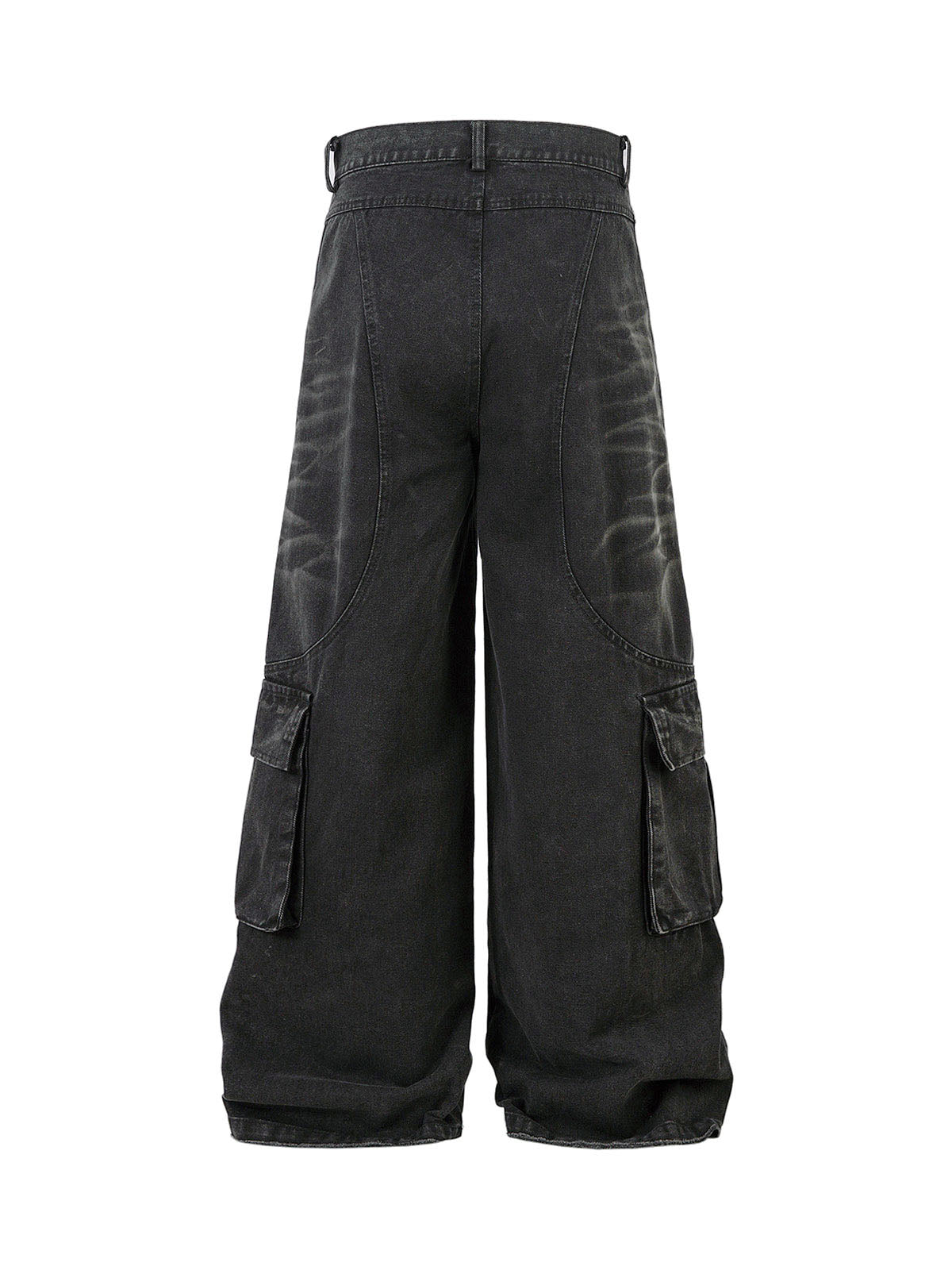 Washed Distressed Multi-Pocket Cargo Jeans 