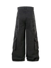 Washed Distressed Multi-Pocket Cargo Jeans 