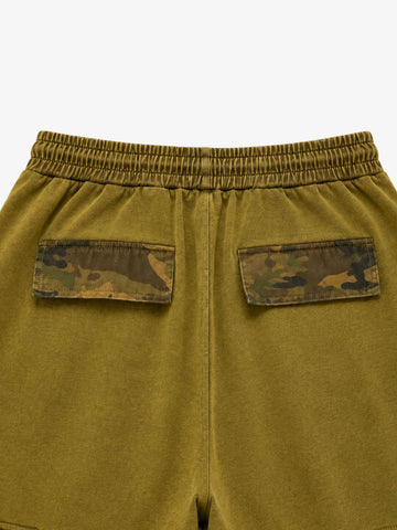 Camo Paneled Distressed Cropped Sweatpants