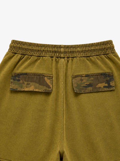 Camo Paneled Distressed Cropped Sweatpants