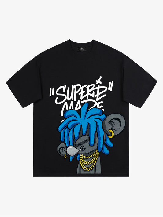 Thesupermade Graffiti Trend Blue Dreadlock Boy T-shirt 