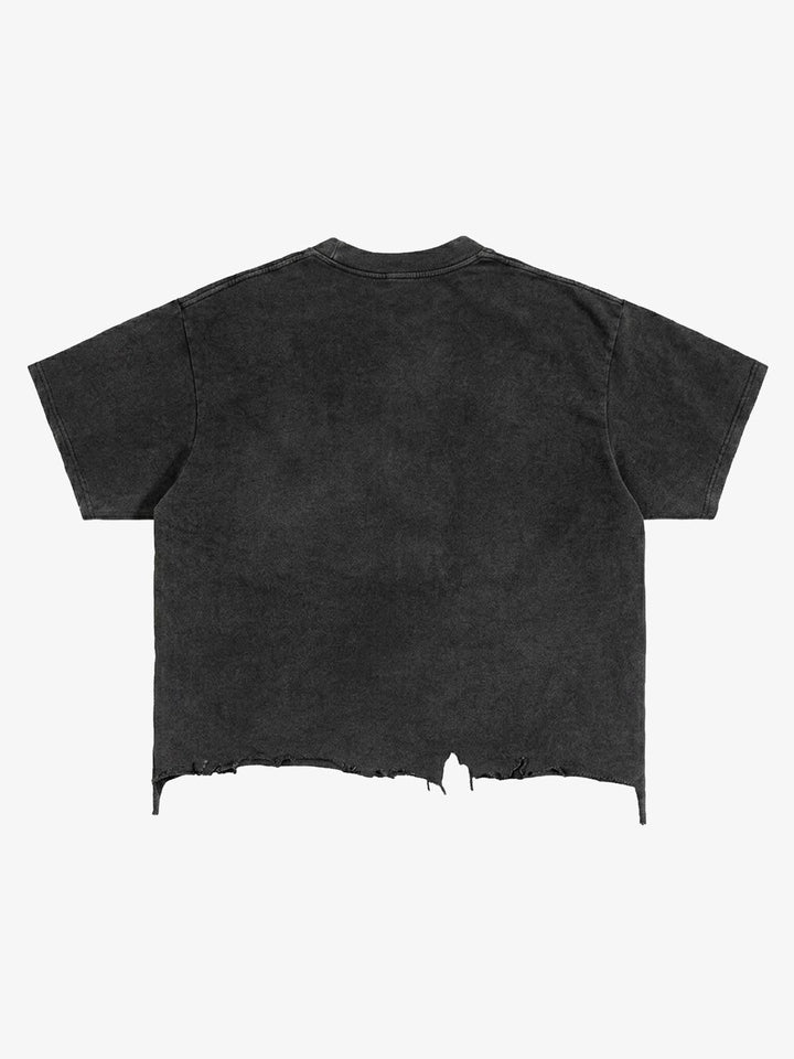 Graphic Brushed Distressed Cropped Tee