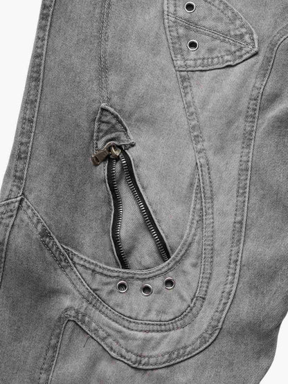 Vintage Distressed Curved Blade Barrel Jeans 