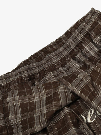 Plaid Wide-Leg Pants With Embroidered Logo for Casual Style 