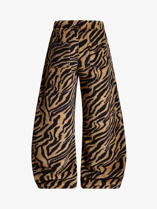 Retro Zebra Print Wide-Leg Lounge Barrel Pants 