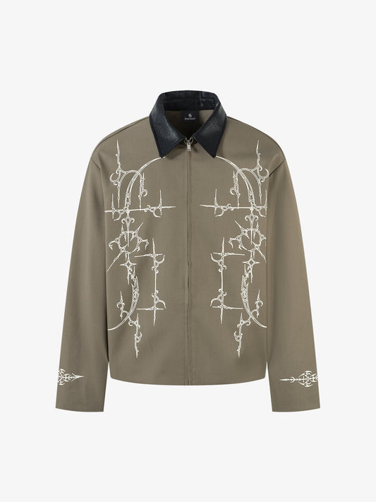 Stylish Black Jacket with Intricate White Embroidery Design 