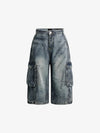 Grunge Wash Cargo Denim Shorts