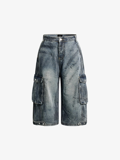 Grunge-Waschung Cargo-Denim-Shorts