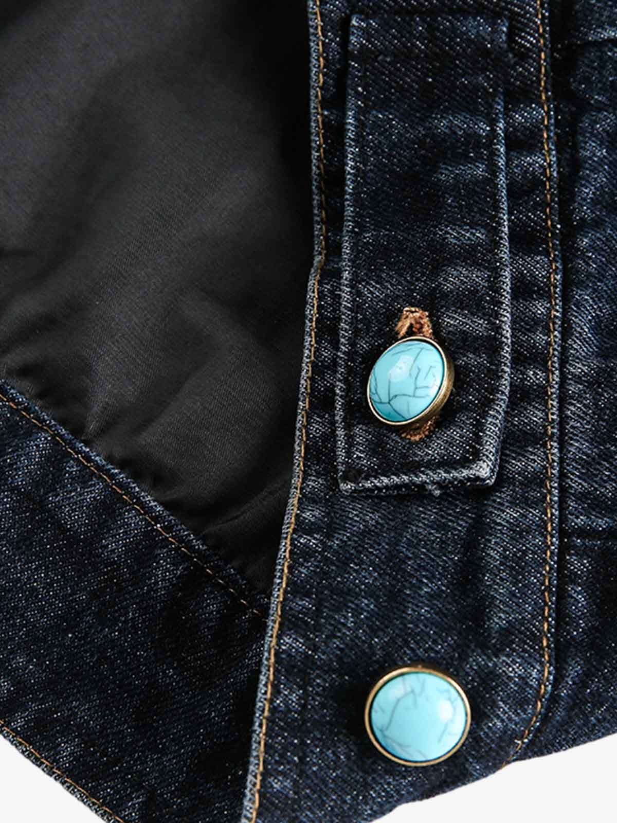Stylish Denim Jacket with Turquoise Button Accents for Women 