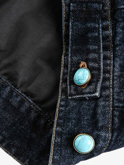 Stylish Denim Jacket with Turquoise Button Accents for Women 
