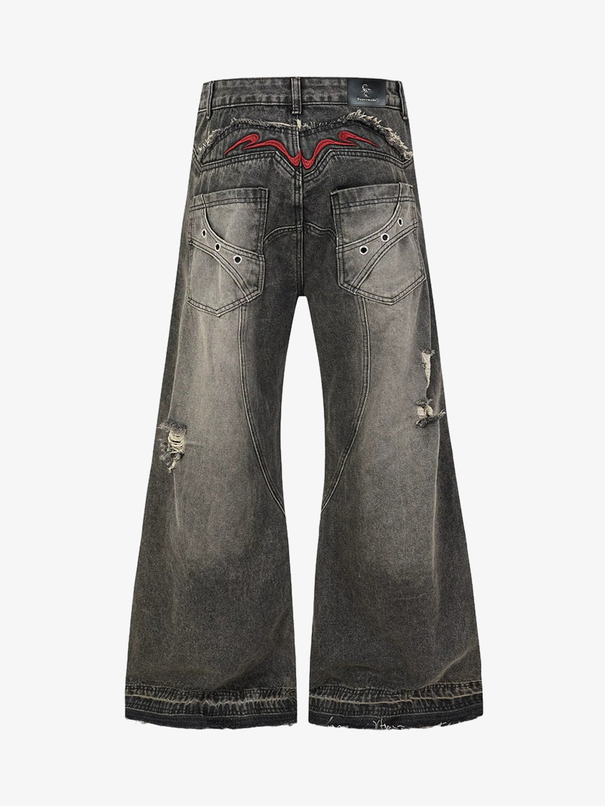 Embroidered Frayed Distressed Jeans