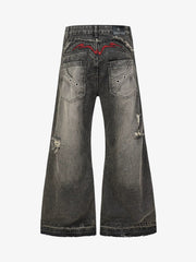 Embroidered Frayed Distressed Jeans