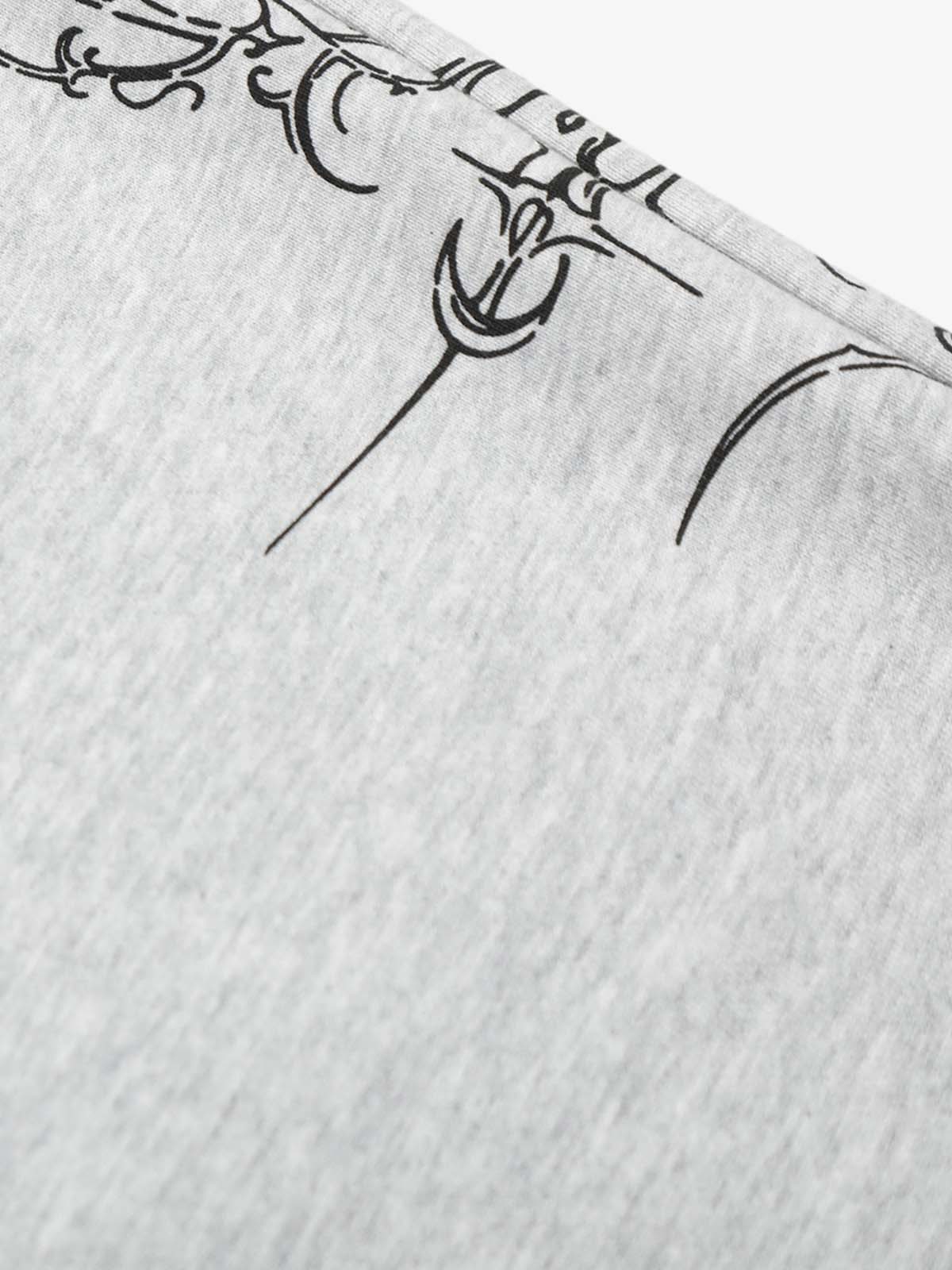 Floral Line Art Studded Wide Leg Drawstring Sweatpants