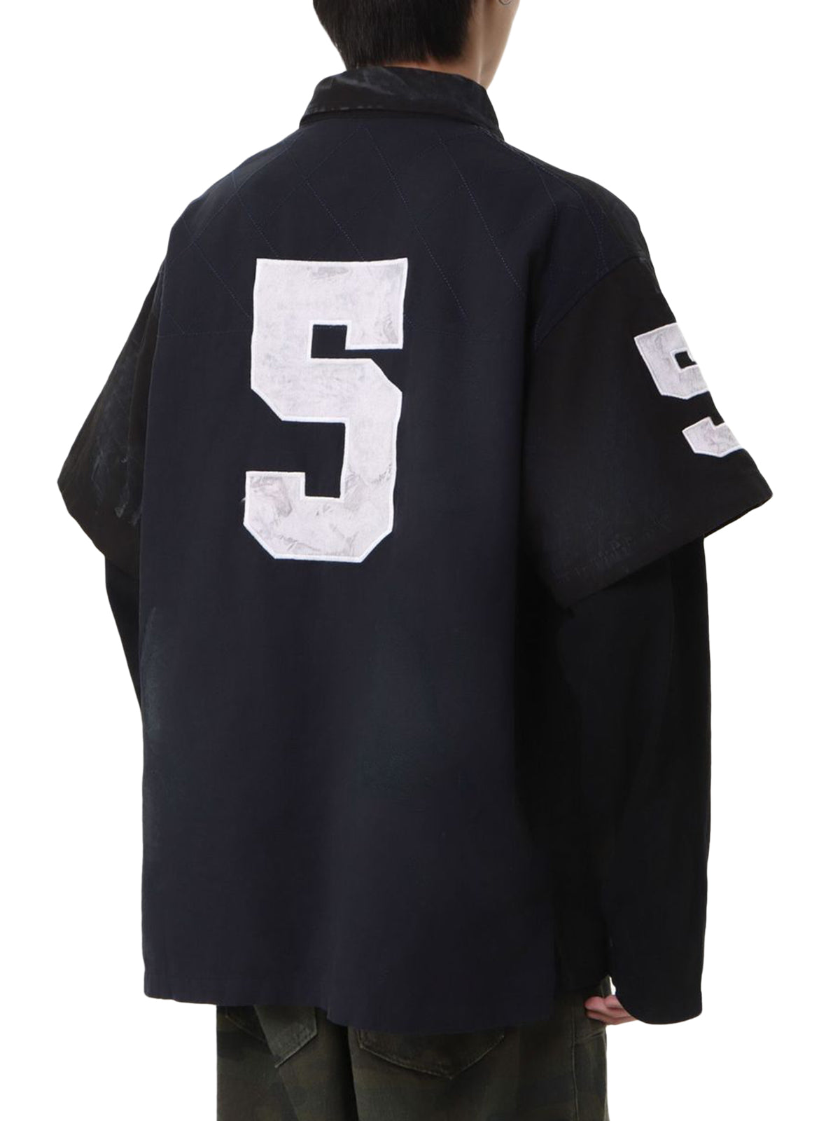 Jersey Faux Two-piece Embroidery Polo Collar Sweatshirt 