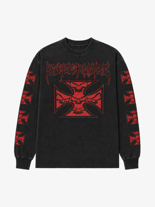 スカルクロスグラフィック長袖Tシャツ