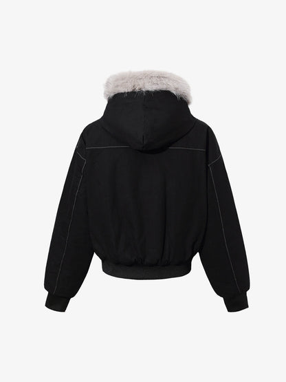 Faux Fur Hooded Padded Bomber Jacket 
