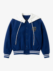 Crest Graphic Contrast-Hood Varsity Jacket