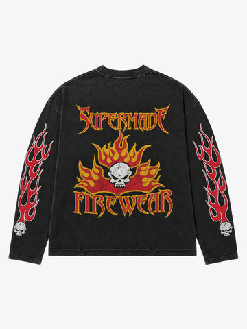 Flame Skull Graphic Long Sleeve Tee