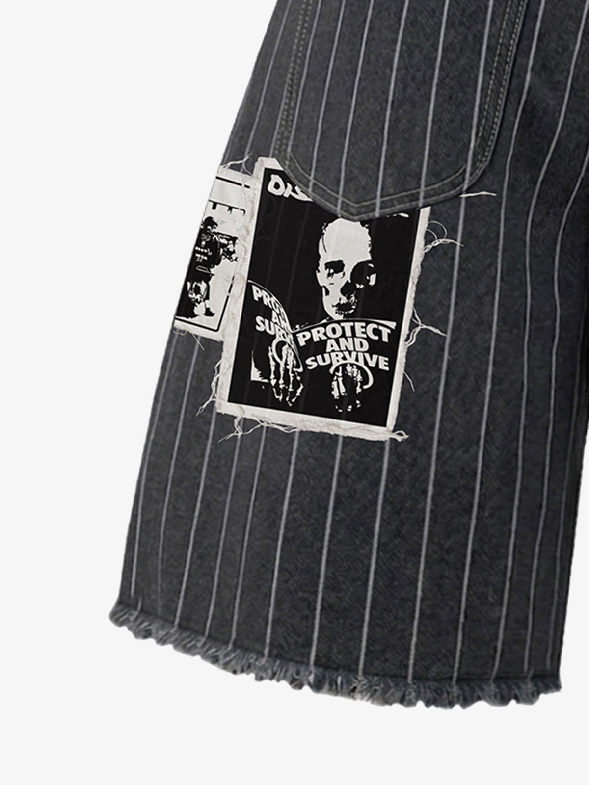 Vintage Pinstripe Patchwork Baggy Denim Set 