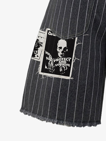 Vintage Pinstripe Patchwork Baggy Denim Set 