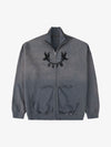 Supermade Gradient Eagle Embroidery Distressed Stand Collar Sweatshirt Jacket 