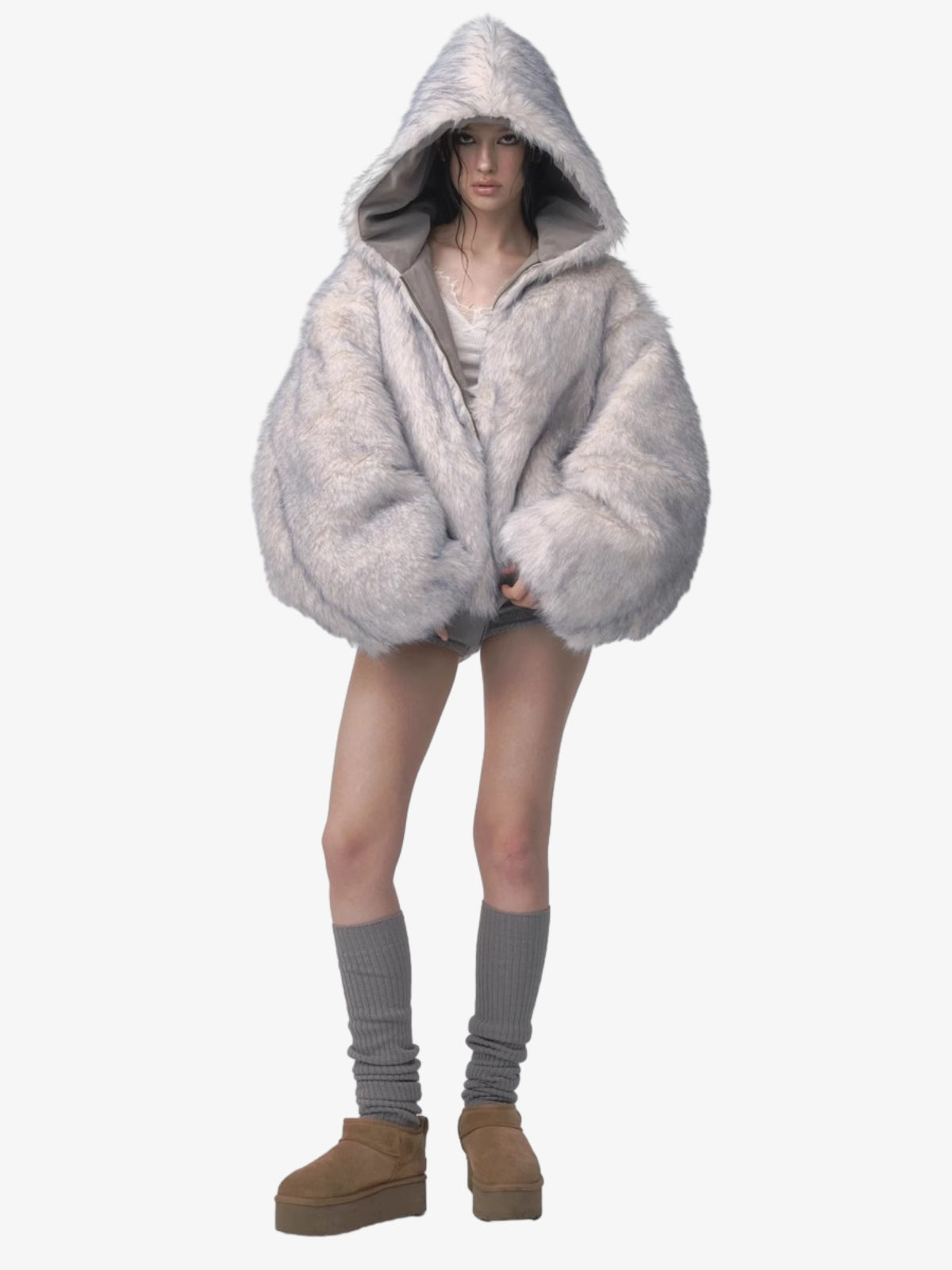 Oversized Reversible Fur Hooded Jacket - 2544 