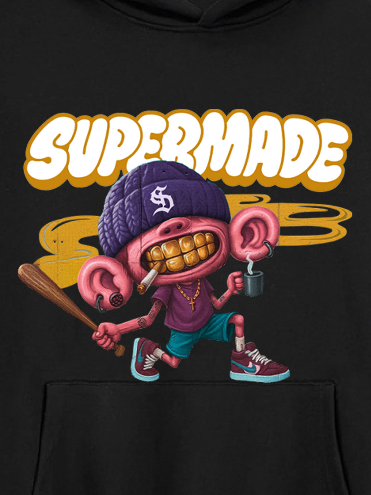 Thesupermade Cartoon Graffiti Font Baseball Trend Boy Hooded Sweatshirt 
